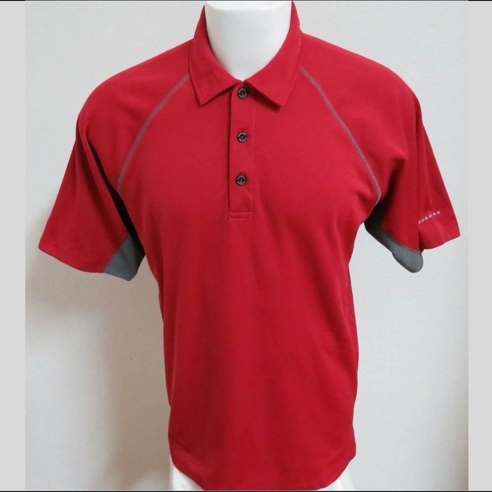 Sz L Red/Gray Dunning Mens Polyester #46R Golf Polo Shirt